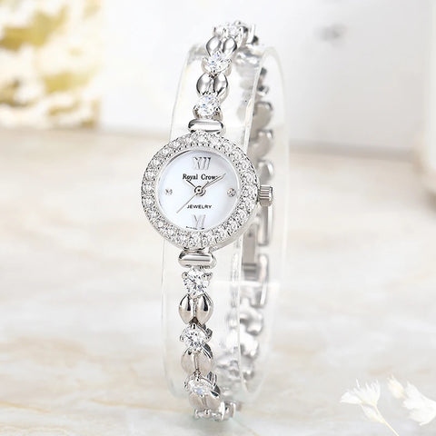 Women's Watch Japan Quartz Fashion Luxury Jewelry Crystal Hours Mother-of-pearl Wedding Bracelet Girl Gift Royal Crown Box
