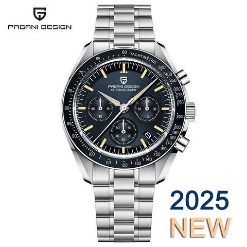 PAGANI DESIGN 2025 New Watch Luxury Moon Retro Quartz Watches For Men Stainless steel Luminous waterproof Sport Chronograph Man