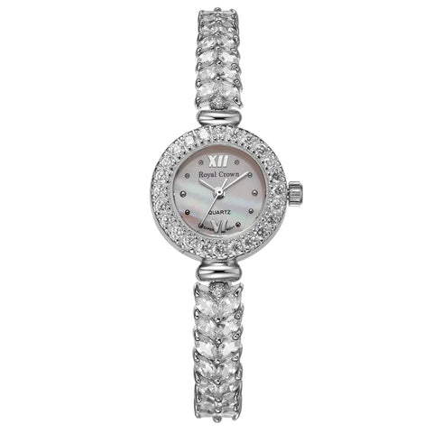 Women's Watch Japan Quartz Fashion Luxury Jewelry Crystal Hours Mother-of-pearl Wedding Bracelet Girl Gift Royal Crown Box