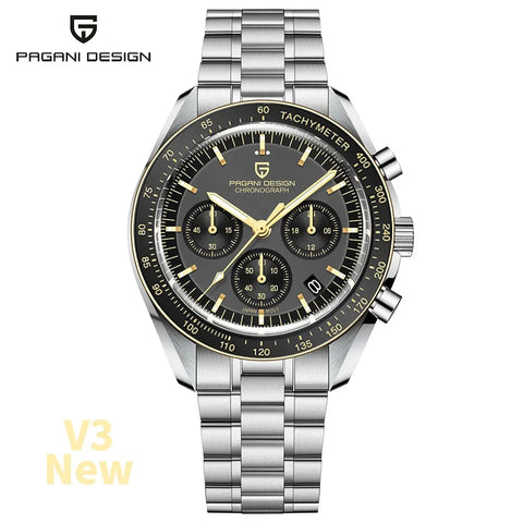 PAGANI DESIGN 2025 New Watch Luxury Moon Retro Quartz Watches For Men Stainless steel Luminous waterproof Sport Chronograph Man