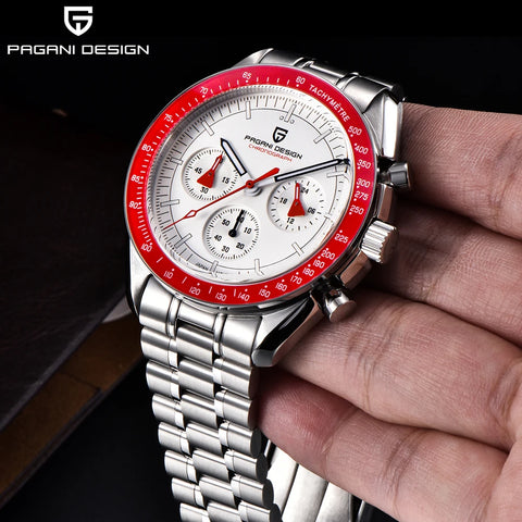PAGANI DESIGN New Retro Red Watch Luxury Quartz Watches For Men Stainless steel Luminous AR Sapphire crystal Chronograph Man