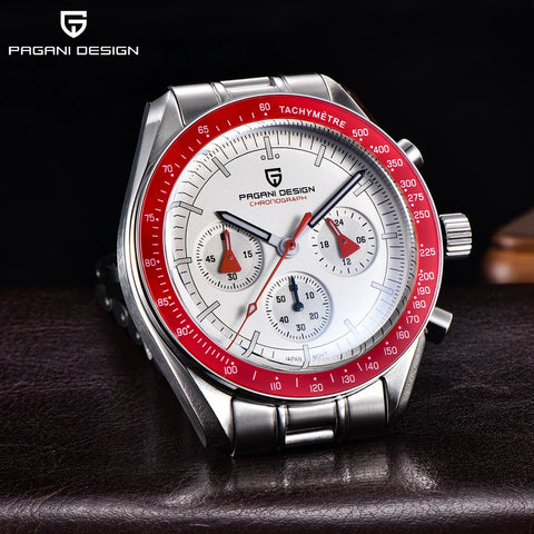 PAGANI DESIGN New Retro Red Watch Luxury Quartz Watches For Men Stainless steel Luminous AR Sapphire crystal Chronograph Man