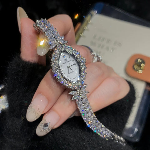 Women's Watch Japan Quartz Fashion Luxury Jewelry Crystal Hours Mother-of-pearl Wedding Bracelet Girl Gift Royal Crown Box