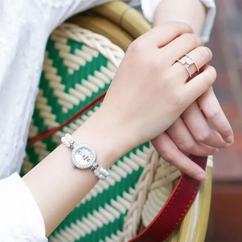 Women's Watch Japan Quartz Fashion Luxury Jewelry Crystal Hours Mother-of-pearl Wedding Bracelet Girl Gift Royal Crown Box